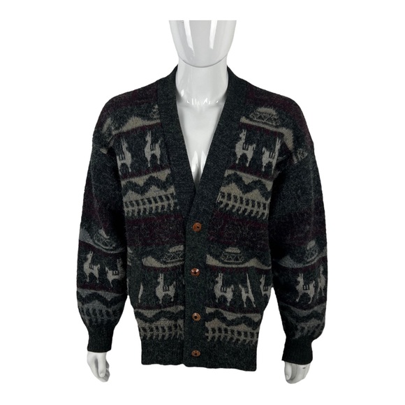 Tejidos Centenario Mens OS Large Sweater Cardigan Wool Angora Knit LLama Design - Picture 2 of 9